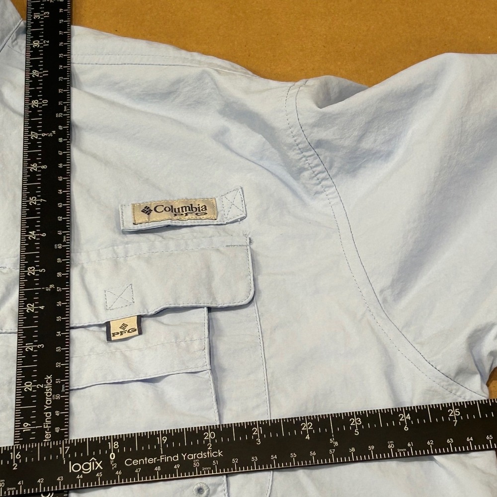 Columbia Blue PFG Omni Shade Fishing Shirt Mens Large w/company logo - Picture 10 of 11